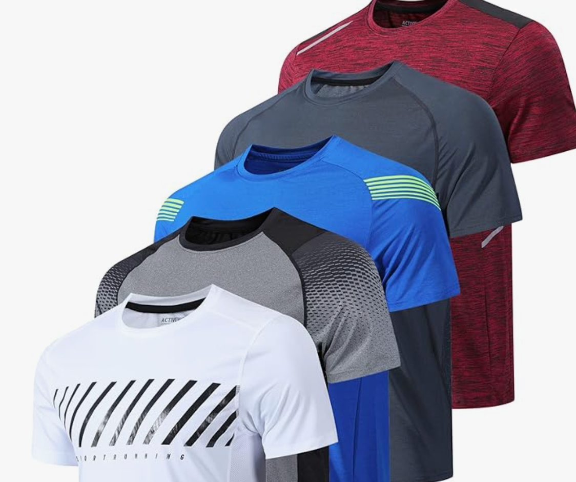 5 Pack Men’s Active Quick Dry Crew Neck T Shirts